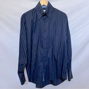 San Carlo Pinstriped Navy Blue Button Down Dressy Shirt.  Size 16